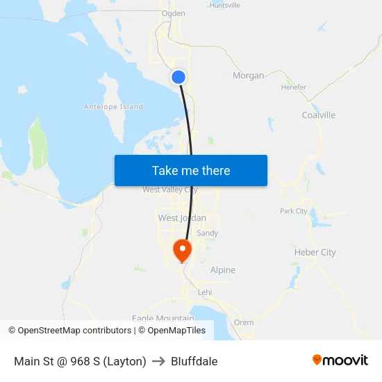Main St @ 968 S (Layton) to Bluffdale map