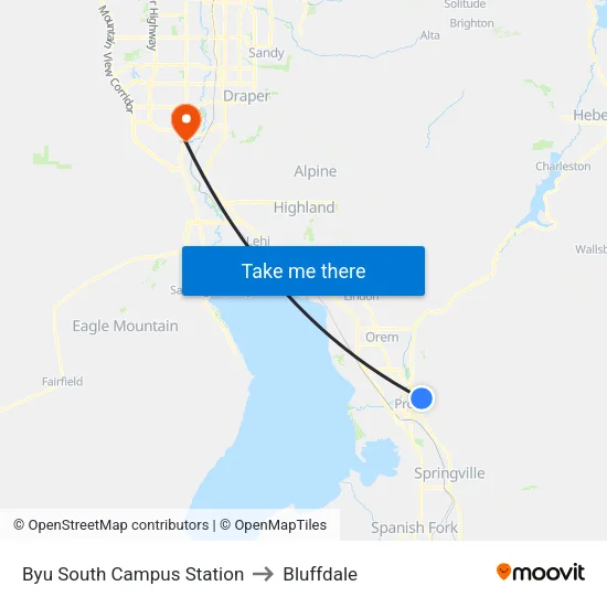 Byu South Campus Station to Bluffdale map