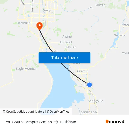 Byu South Campus Station to Bluffdale map