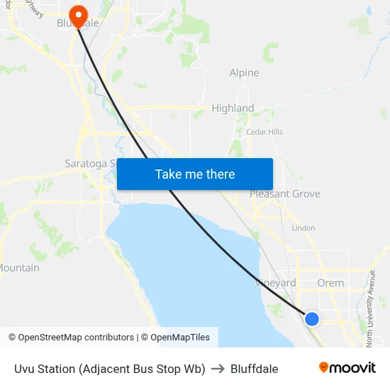 Uvu Station (Adjacent Bus Stop Wb) to Bluffdale map