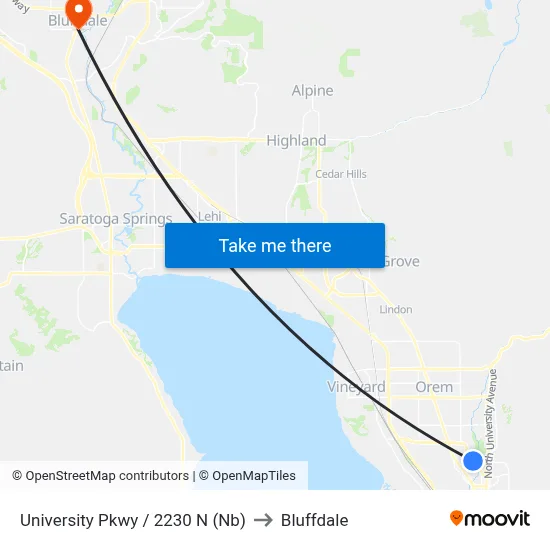 University Pkwy / 2230 N (Nb) to Bluffdale map