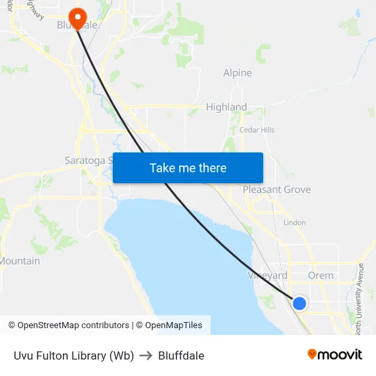 Uvu Fulton Library (Wb) to Bluffdale map