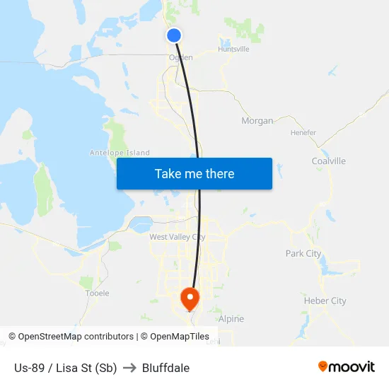 Us-89 / Lisa St (Sb) to Bluffdale map
