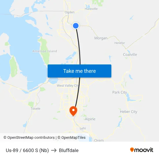 Us-89 / 6600 S (Nb) to Bluffdale map