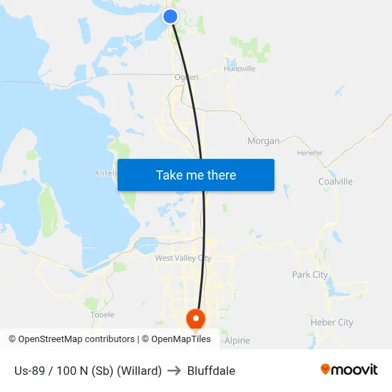 Us-89 / 100 N (Sb) (Willard) to Bluffdale map