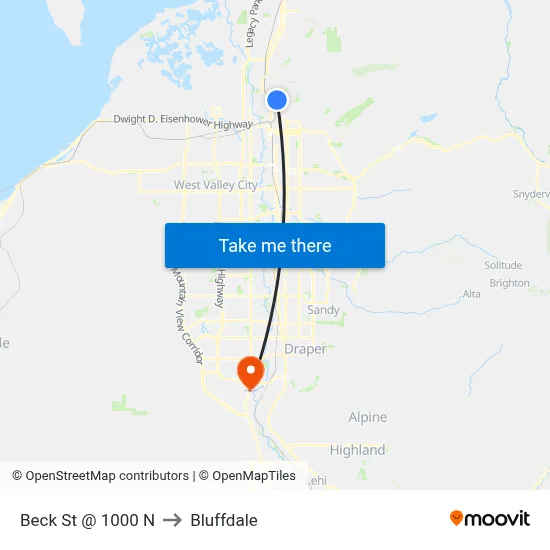 Beck St @ 1000 N to Bluffdale map