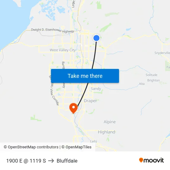 1900 E @ 1119 S to Bluffdale map