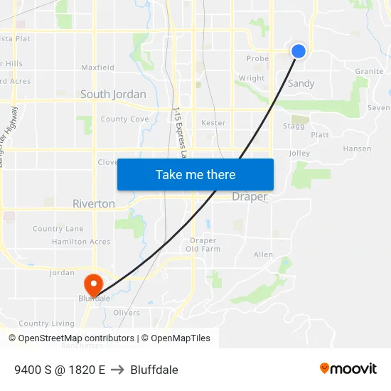 9400 S @ 1820 E to Bluffdale map