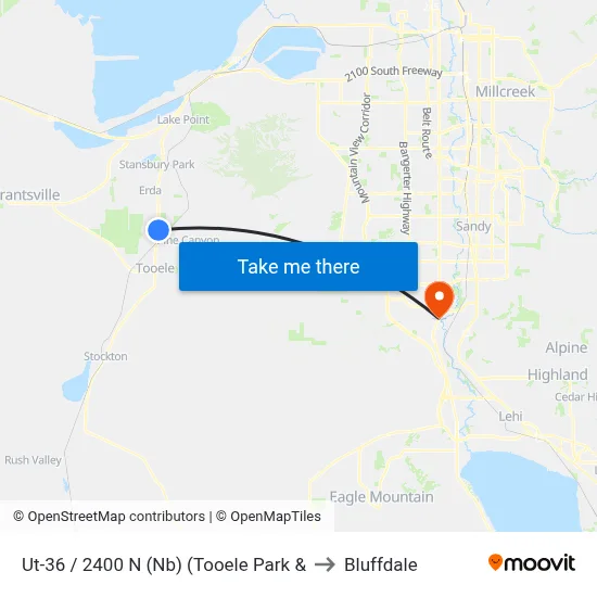 Ut-36 / 2400 N (Nb) (Tooele Park & to Bluffdale map