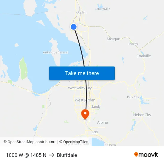 1000 W @ 1485 N to Bluffdale map