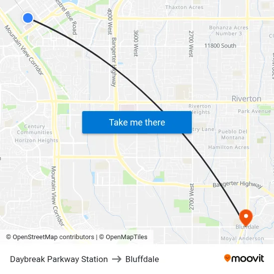 Daybreak Parkway Station to Bluffdale map