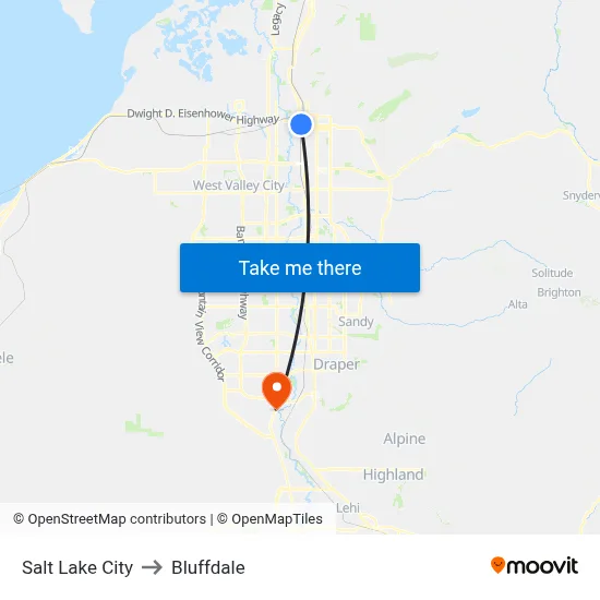 Salt Lake City to Bluffdale map