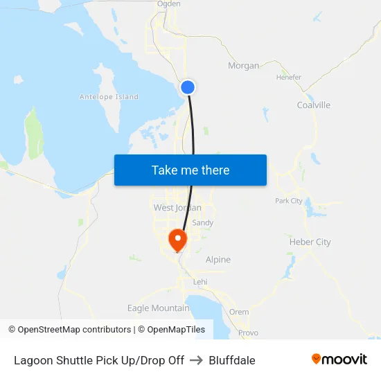 Lagoon Shuttle Pick Up/Drop Off to Bluffdale map