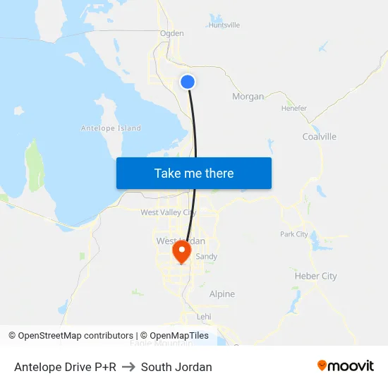 Antelope Drive P+R to South Jordan map