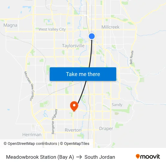 Meadowbrook Station (Bay A) to South Jordan map