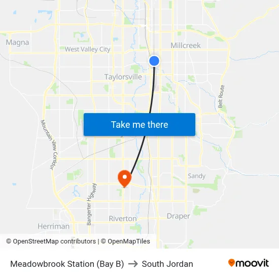 Meadowbrook Station (Bay B) to South Jordan map