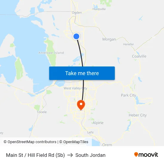 Main St / Hill Field Rd (Sb) to South Jordan map