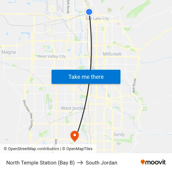 North Temple Station (Bay B) to South Jordan map