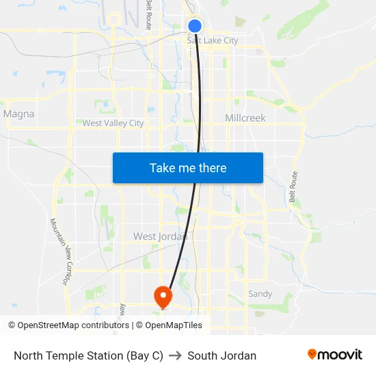 North Temple Station (Bay C) to South Jordan map