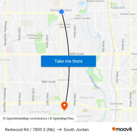Redwood Rd / 7800 S (Nb) to South Jordan map