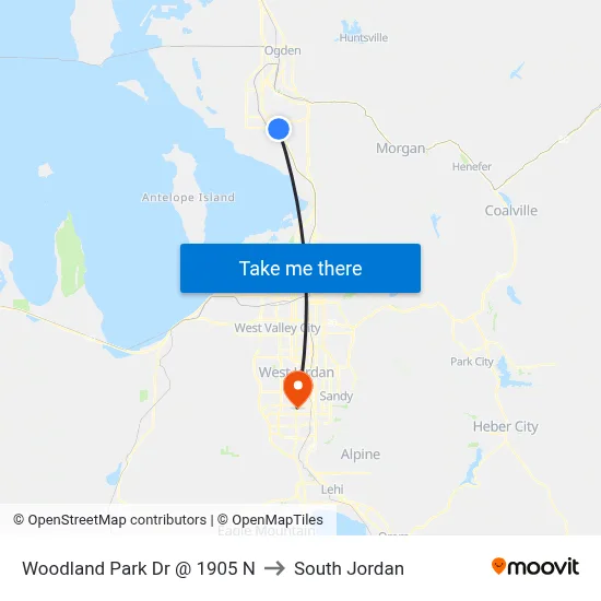Woodland Park Dr @ 1905 N to South Jordan map