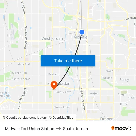 Midvale Fort Union Station to South Jordan map