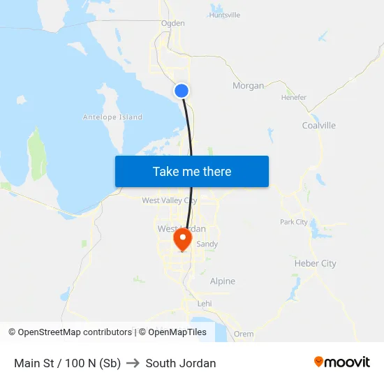 Main St / 100 N (Sb) to South Jordan map