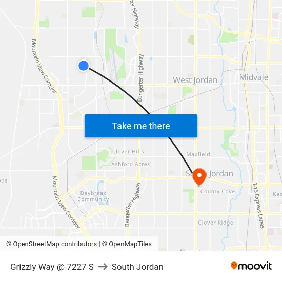 Grizzly Way @ 7227 S to South Jordan map