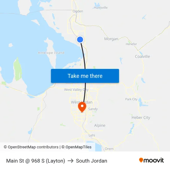 Main St @ 968 S (Layton) to South Jordan map
