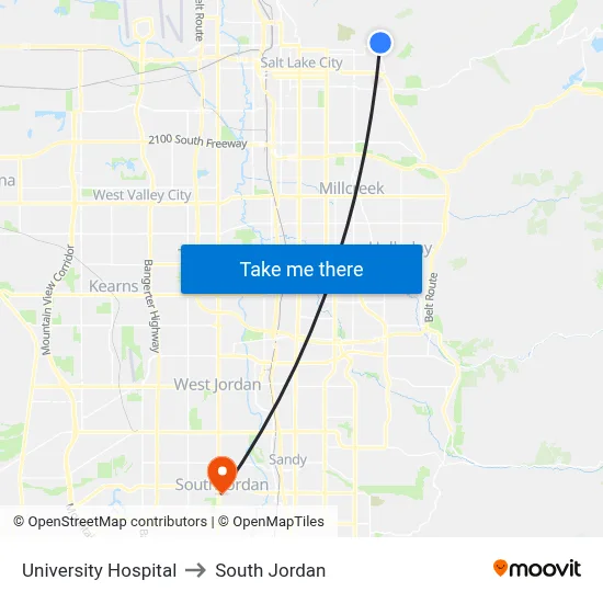 University Hospital to South Jordan map