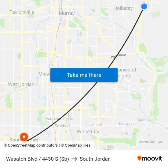Wasatch Blvd / 4430 S (Sb) to South Jordan map