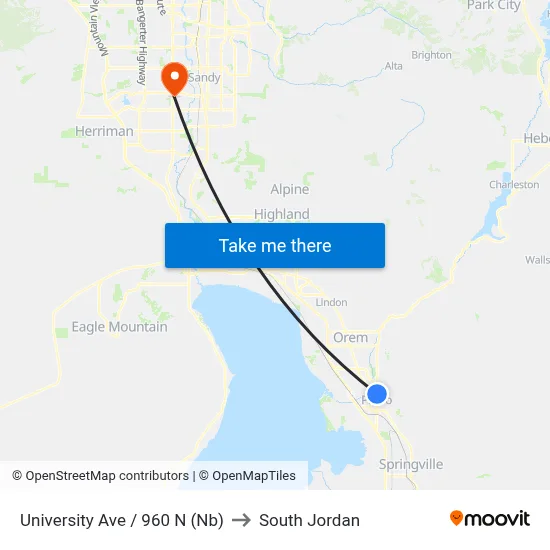 University Ave / 960 N (Nb) to South Jordan map