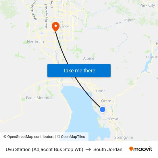 Uvu Station (Adjacent Bus Stop Wb) to South Jordan map