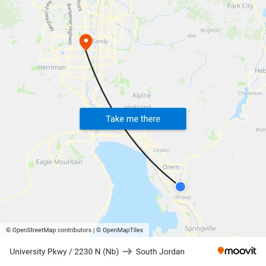 University Pkwy / 2230 N (Nb) to South Jordan map