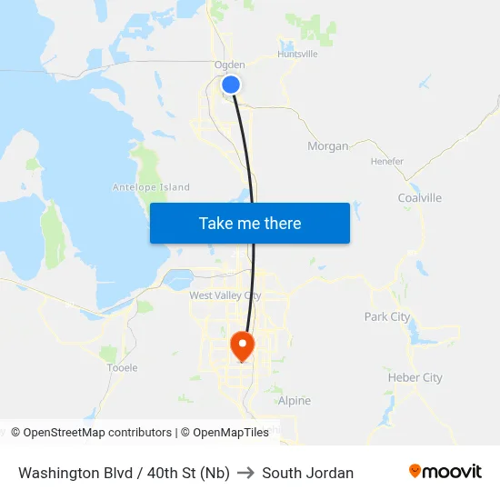 Washington Blvd / 40th St (Nb) to South Jordan map