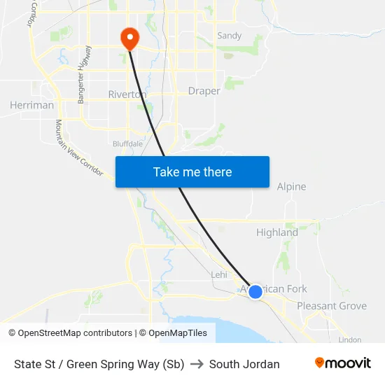 State St / Green Spring Way (Sb) to South Jordan map