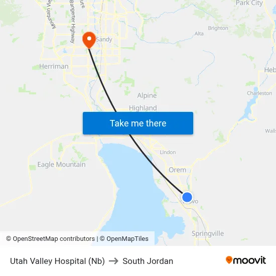 Utah Valley Hospital (Nb) to South Jordan map