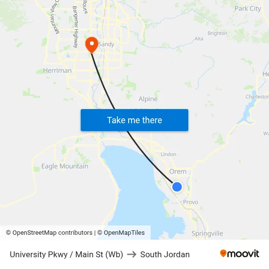 University Pkwy / Main St (Wb) to South Jordan map