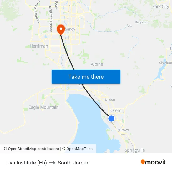 Uvu Institute (Eb) to South Jordan map