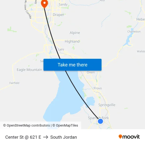 Center St @ 621 E to South Jordan map