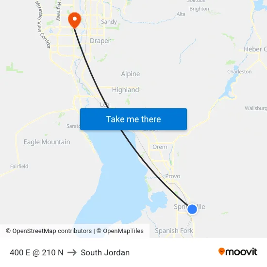 400 E @ 210 N to South Jordan map
