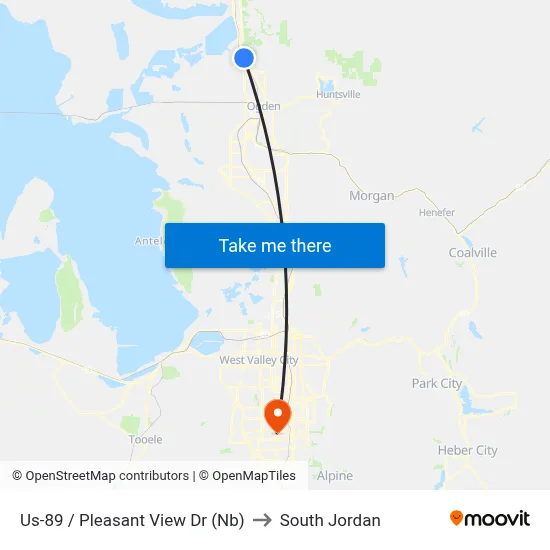 Us-89 / Pleasant View Dr (Nb) to South Jordan map