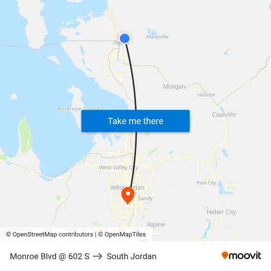 Monroe Blvd @ 602 S to South Jordan map