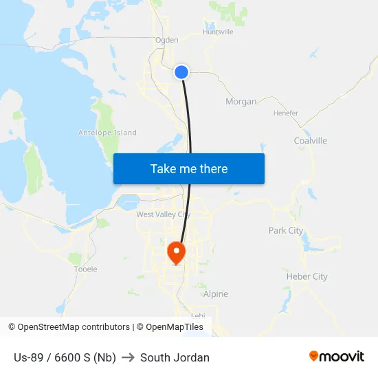 Us-89 / 6600 S (Nb) to South Jordan map