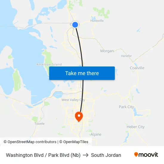 Washington Blvd / Park Blvd (Nb) to South Jordan map