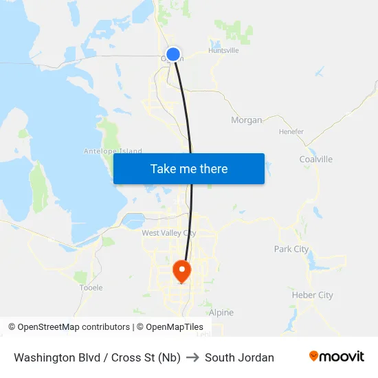 Washington Blvd / Cross St (Nb) to South Jordan map
