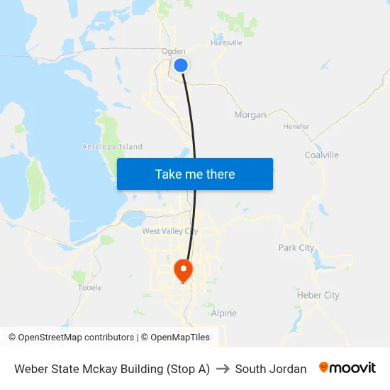 Weber State Mckay Building (Stop A) to South Jordan map