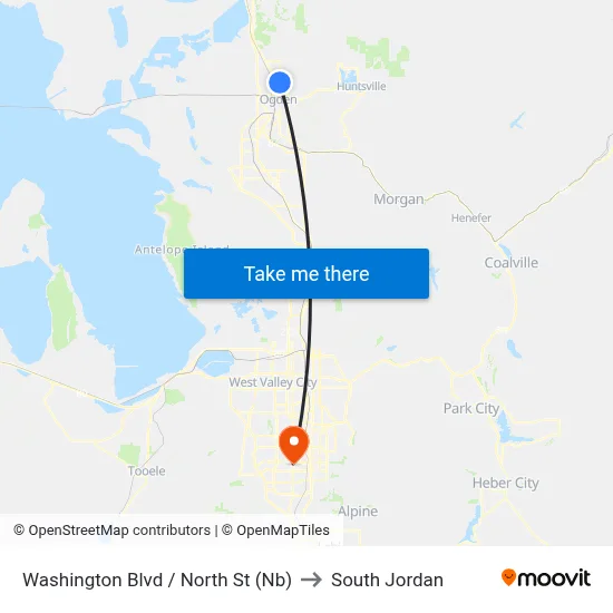 Washington Blvd / North St (Nb) to South Jordan map