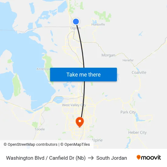 Washington Blvd / Canfield Dr (Nb) to South Jordan map