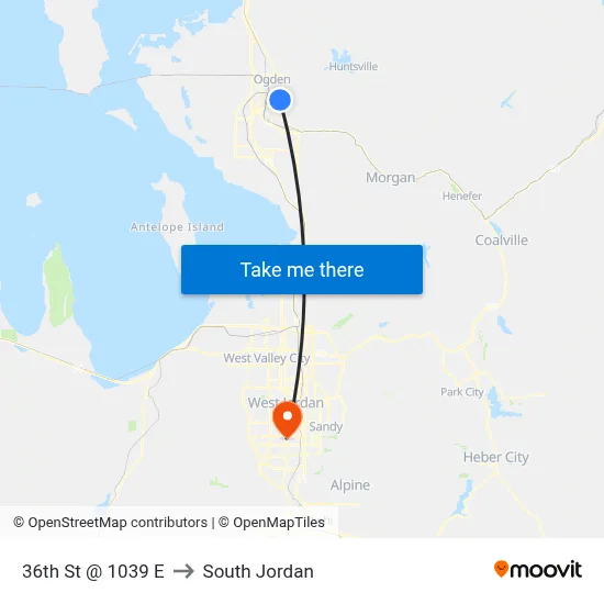 36th St @ 1039 E to South Jordan map